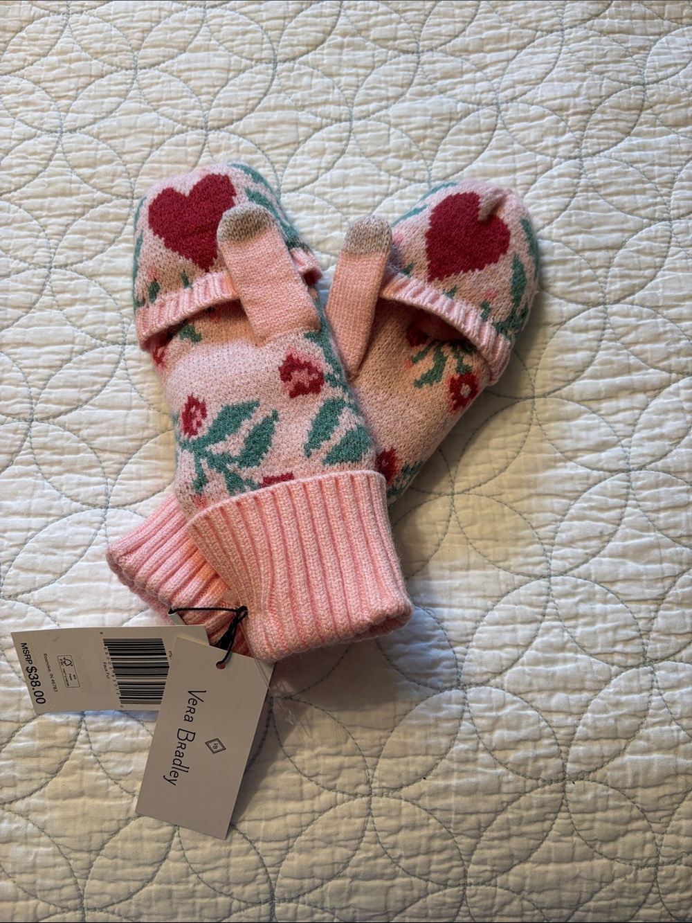 NWT Vera Bradley Pink Floral Knit Scarf & Convertible Mittens Set - Picture 5 of 5